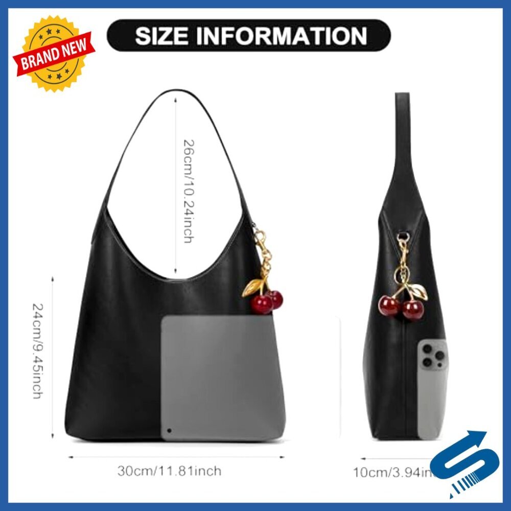 Vegan Leather Hobo Shoulder Bag Medium Slouchy Retro Chic Tote Purse - Picture 6 of 7